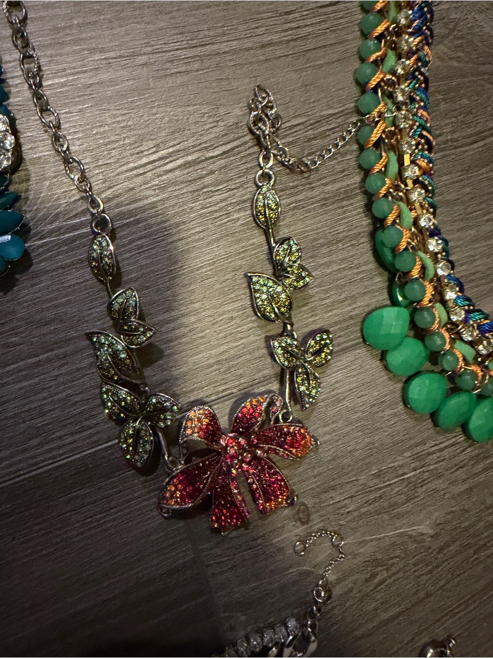 Floral Crystal Pendant Necklace in Red and Green